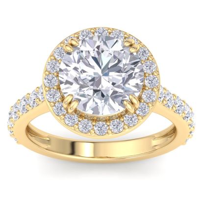5 Carat Round Lab Grown Diamond Halo Engagement Ring In 14K Yellow Gold