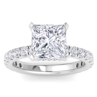 5 Carat Princess Cut Lab Grown Diamond Hidden Halo Engagement Ring In 14K White Gold