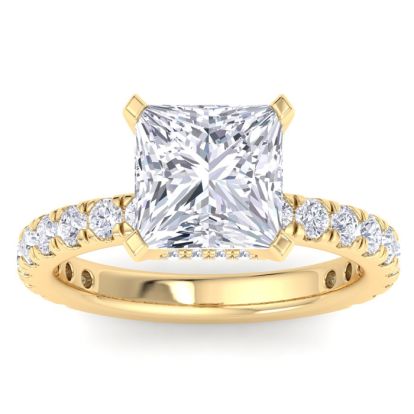 5 Carat Princess Cut Lab Grown Diamond Hidden Halo Engagement Ring In 14K Yellow Gold