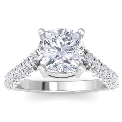 5 Carat Cushion Cut Lab Grown Diamond Curved Engagement Ring In 14K White Gold