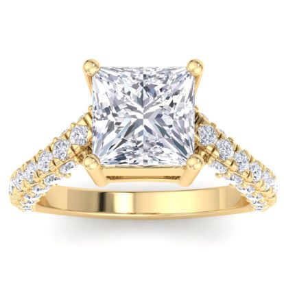 5 Carat Princess Cut Lab Grown Diamond Curved Engagement Ring In 14K Yellow Gold
