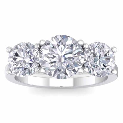 4 Carat Lab Grown Diamond Three Stone Ring In 14 Karat White Gold