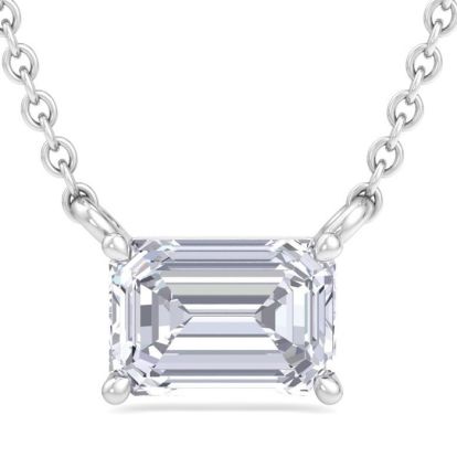 3/4 Carat Emerald Cut Lab Grown Diamond Solitaire Necklace In 14 Karat White Gold