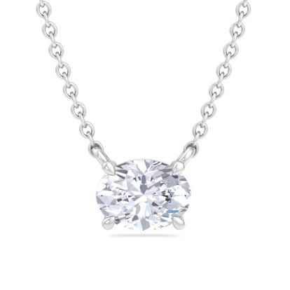 1 Carat Oval Shape Lab Grown Diamond Solitaire Necklace In 14 Karat White Gold