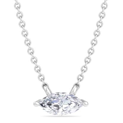 1/4 Carat Marquise Shape Lab Grown Diamond Solitaire Necklace In 14 Karat White Gold
