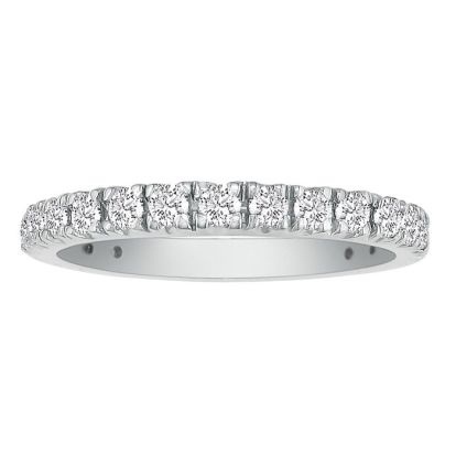 2/3ct Diamond Almost Eternity Band in 14k White Gold. Finely Crafted Micropave Wedding Band.