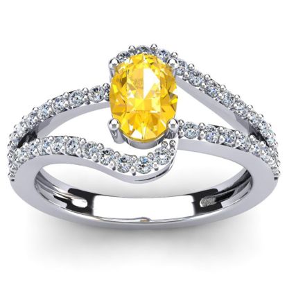 Citrine Ring: 1.40 Carat Oval Shape Citrine and Fancy Diamond Ring In Sterling Silver