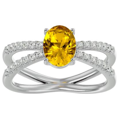 Citrine Ring: 1 1/2 Carat Oval Shape Citrine and Halo Diamond Ring In Sterling Silver