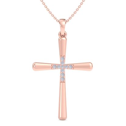 0.08 Carat Diamond Cross Necklace In 14K Rose Gold, 18 Inches