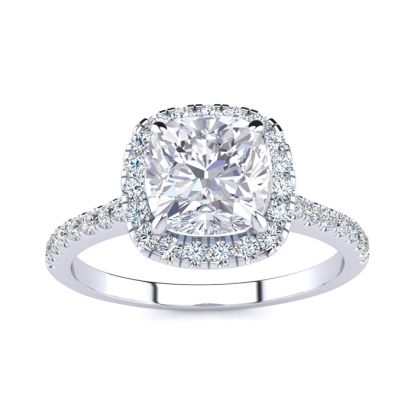 2 Carat Cushion Cut Moissanite and Halo Diamond Ring In Sterling Silver