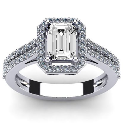 1 1/2 Carat Octagon Shape Moissanite and Halo Diamond Ring In Sterling Silver