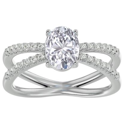 1 1/2 Carat Oval Shape Moissanite and Halo Diamond Ring In Sterling Silver