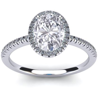 1 1/2 Carat Oval Shape Moissanite and Halo Diamond Ring In Sterling Silver