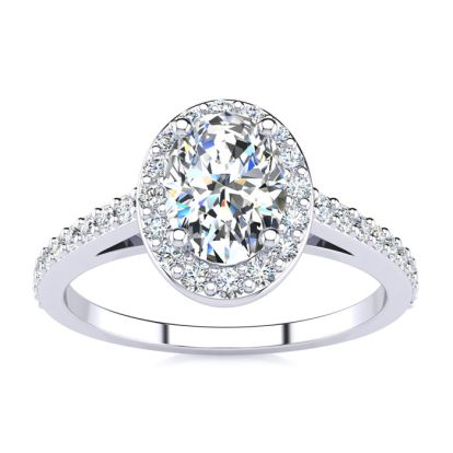 1 Carat Oval Shape Moissanite and Halo Diamond Ring In Sterling Silver