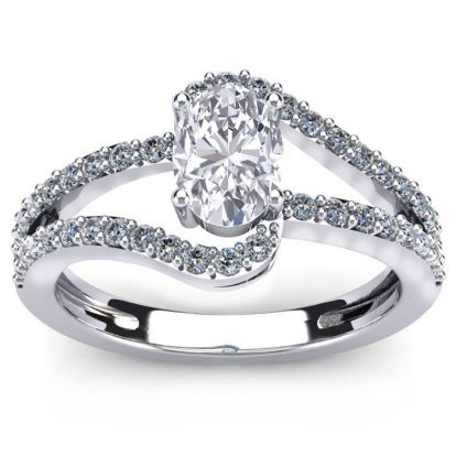 1.40 Carat Oval Shape Moissanite and Diamond Fancy Ring In Sterling Silver