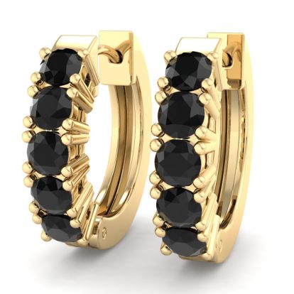 1/2 Carat Black Diamond Mens Hoop Earrings In 14 Karat Yellow Gold