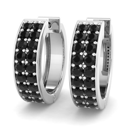 1/2 Carat Black Diamond Mens Hoop Earrings In 14 Karat White Gold