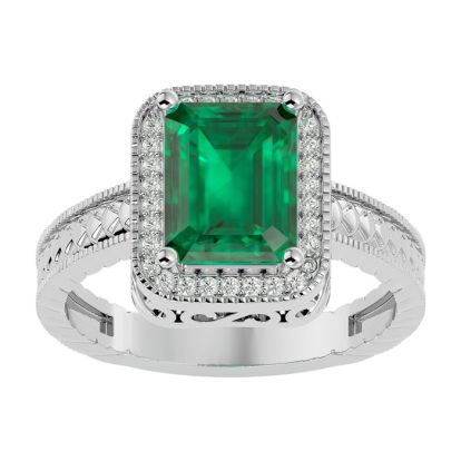 2 1/2 Carat Antique Style Emerald and Diamond Ring in 14 Karat White Gold