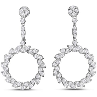 2 1/4 Carat Diamond Drop Earrings In 14 Karat White Gold, 1 Inch