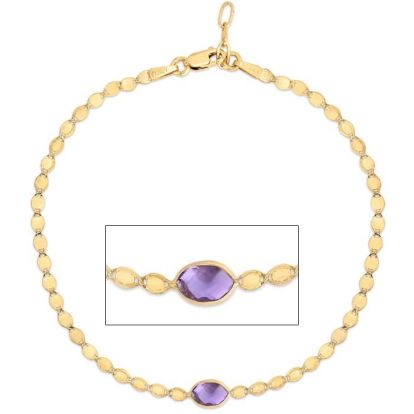 6x4mm Amethyst Mirrored Chain Bracelet In 14K Yellow Gold
