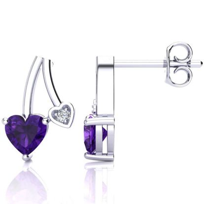 3/4 Carat Amethyst and Diamond Heart Earrings In Sterling Silver