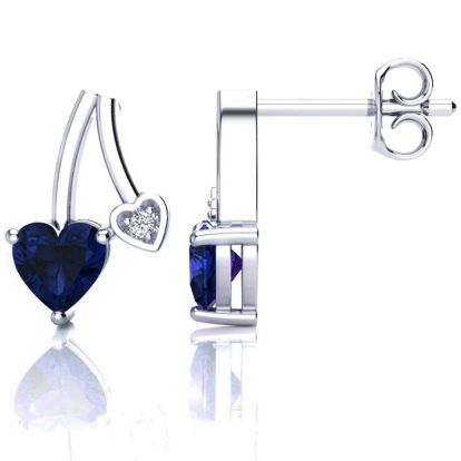 3/4 Carat Sapphire and Diamond Heart Earrings In Sterling Silver