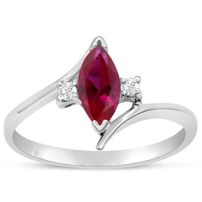 Ruby Ring: 1/2 Carat Marquise Shape Created Ruby and Diamond Ring In Sterling Silver