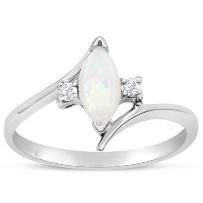 Opal Ring: 1/2 Carat Marquise Shape Created Opal and Diamond Ring In Sterling Silver