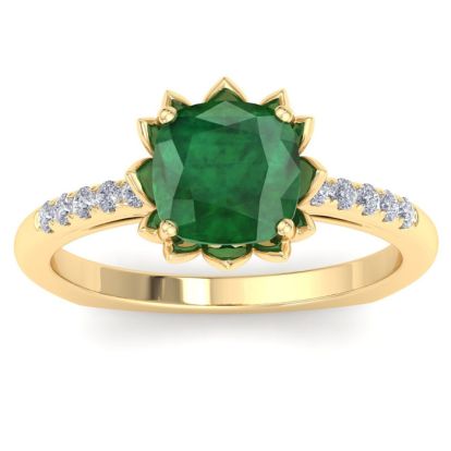 Emerald Ring: 1 1/2 Carat Cushion Cut Emerald and Diamond Ring