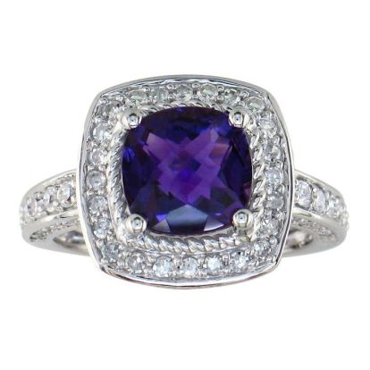 2 3/4ct TGW Amethyst and Diamond Ring in 14k White Gold