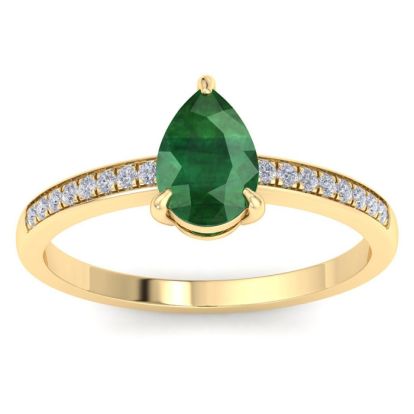 Emerald Ring: 1 1/4 Carat Pear Shape Emerald and Diamond Ring
