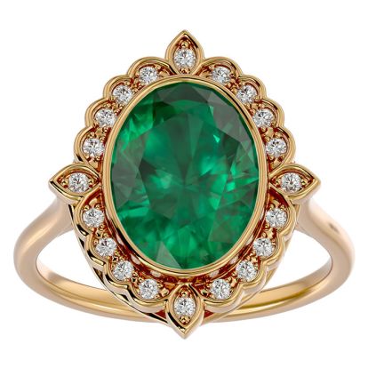 1 1/3 Carat Oval Shape Emerald and Halo Diamond Ring In 14 Karat Yellow Gold