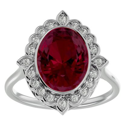 1 3/4 Carat Oval Shape Ruby and Halo Diamond Ring In 14 Karat White Gold