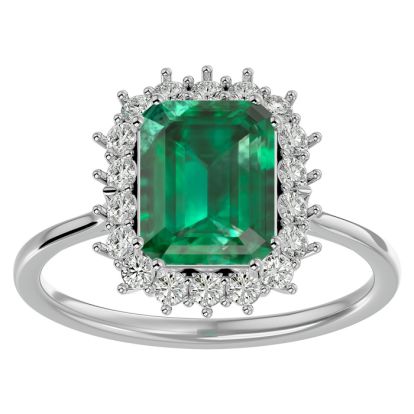 2 1/2 Carat Emerald and Halo Diamond Ring In 14K White Gold