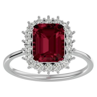 Garnet Ring: Garnet Jewelry: 3 Carat Garnet and Halo Diamond Ring In 14K White Gold