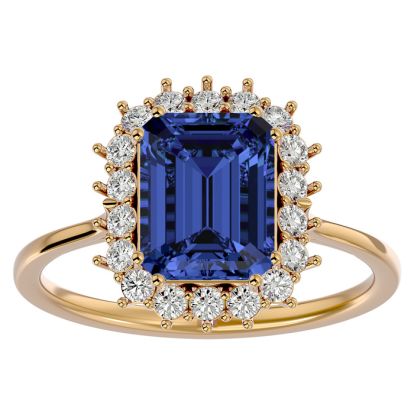 2 3/4 Carat Tanzanite and Halo Diamond Ring In 14K Yellow Gold