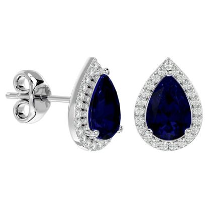 3 1/2 Carat Sapphire and Diamond Pear Shape Stud Earrings In 14 Karat White Gold 