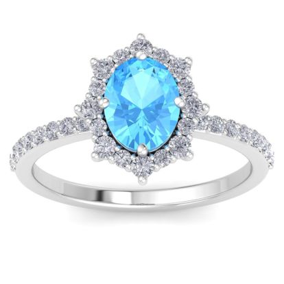 Blue Topaz Ring: 2 Carat Blue Topaz and Diamond Ring
