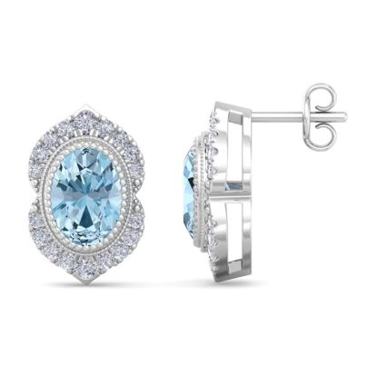 Aquamarine Earrings: 2 Carat Aquamarine and Diamond Earrings