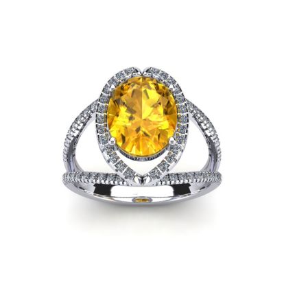 1 1/2 Carat Oval Shape Citrine and Halo Diamond Ring In 14 Karat White Gold
