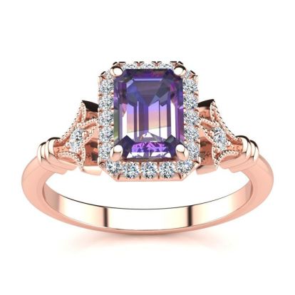 1 Carat Octagon Shape Mystic Topaz Ring With Diamond Halo In 14 Karat Rose Gold