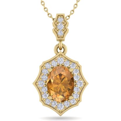 1 1/3 Carat Oval Shape Citrine and Diamond Necklace In 14 Karat Yellow Gold, 18 Inches