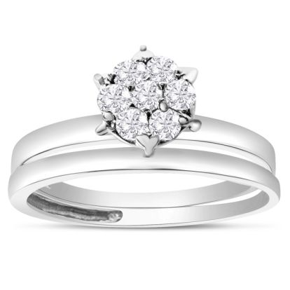 Cheap Engagement Rings, 1/8ct Petite Diamond Bridal Set in 10K White Gold