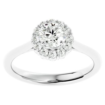 Previously Owned AGS Certified 1 Carat Halo Diamond Engagement Ring In 14 Karat White Gold, Size 7