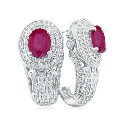 Bold 4 1/4ct Ruby and Diamond Earrings in 14k White Gold