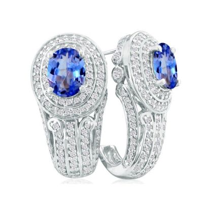 Bold 3 3/4ct Tanzanite and Diamond Earrings in 14k WG