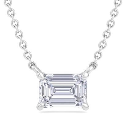 2 Carat Emerald Cut Lab Grown Diamond Solitaire Necklace In 14 Karat White Gold