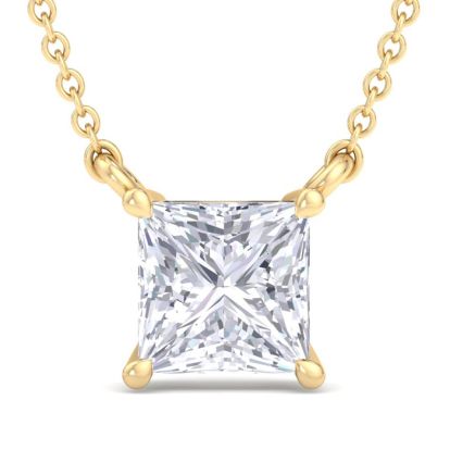 1 Carat Princess Cut Lab Grown Diamond Solitaire Necklace In 14 Karat Yellow Gold