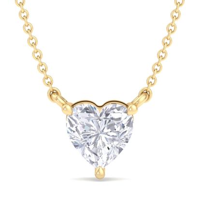 3/4 Carat Heart Shape Lab Grown Diamond Solitaire Necklace In 14 Karat Yellow Gold