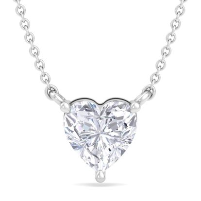 1 Carat Heart Shape Lab Grown Diamond Solitaire Necklace In 14 Karat White Gold